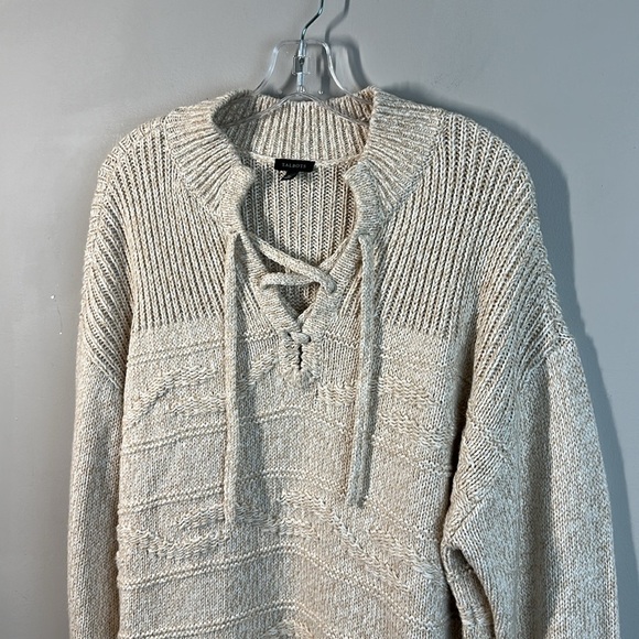 Talbots Womens Cream Tan Beige Lace Up Ribbed Sweater Size XL Beachy Neutral - Picture 3 of 11